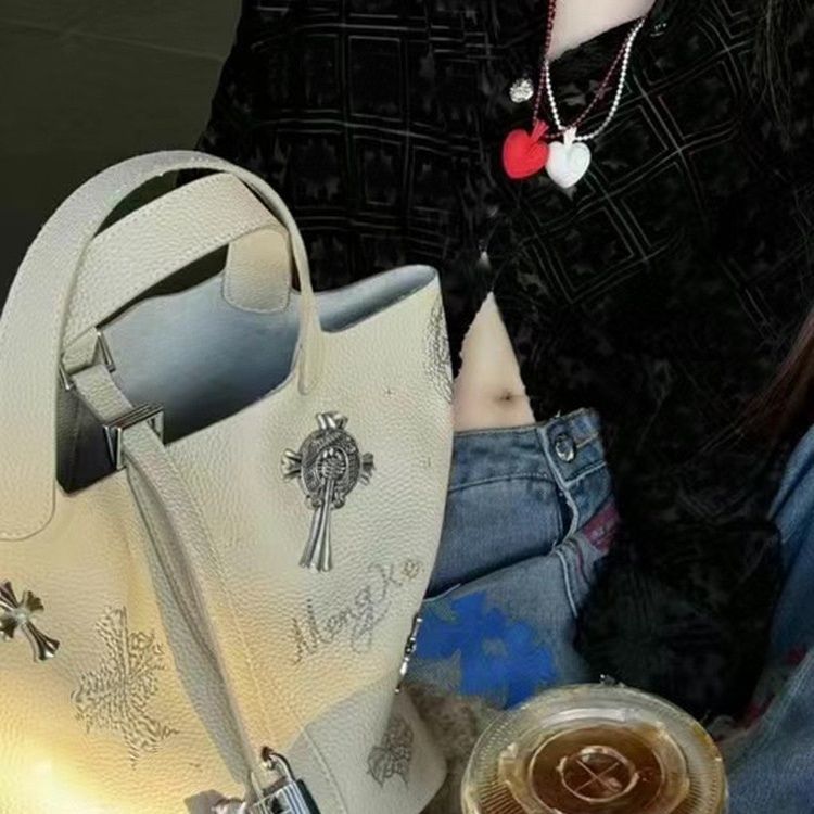 Chrome Hearts printed retro spicy girl style hand-held bucket bag
