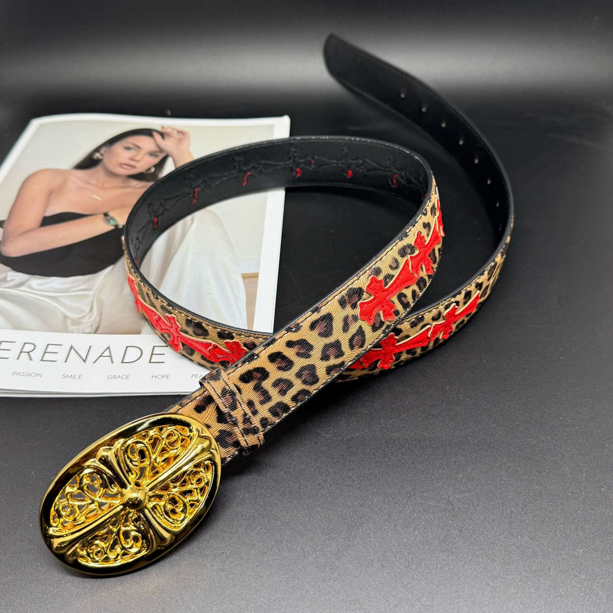 Chrome Hearts Cross-Motif Classic Leather Belt