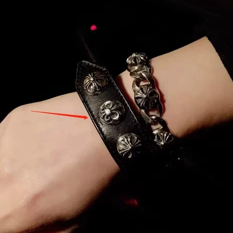 Chrome Hearts S925 sterling silver leather bracelet