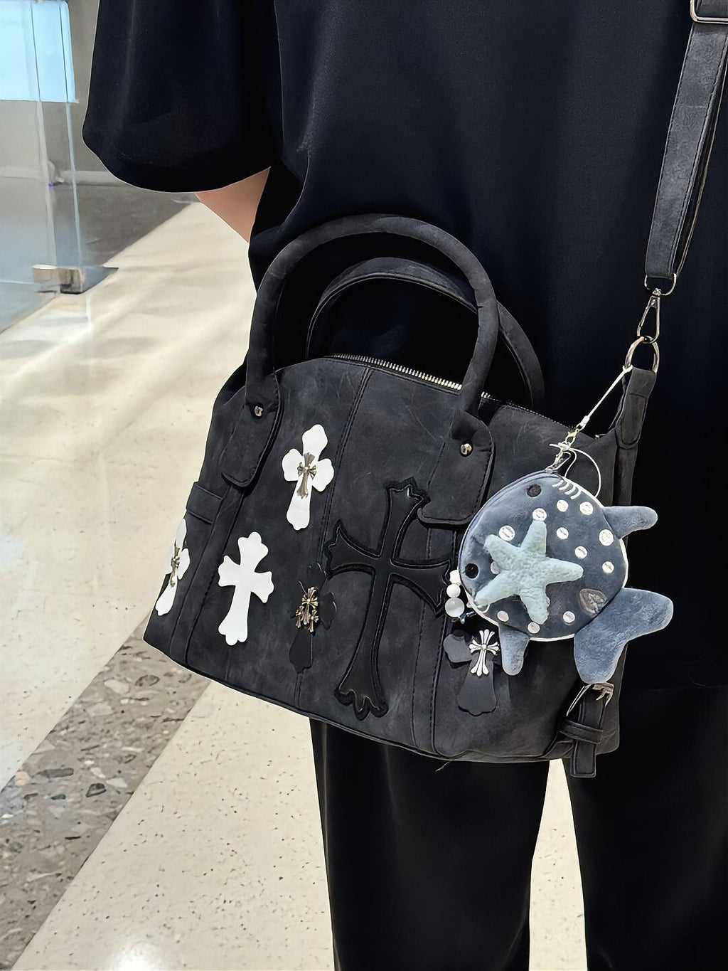 Chrome Hearts Black and White Patchwork Travel Bag
