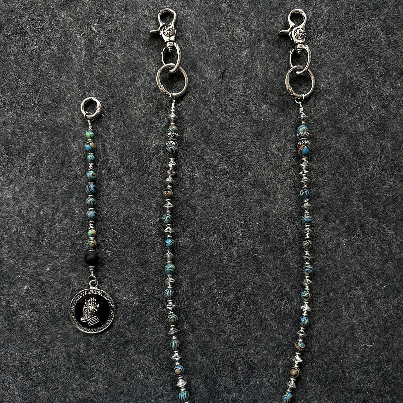 black silver stamp waist chain