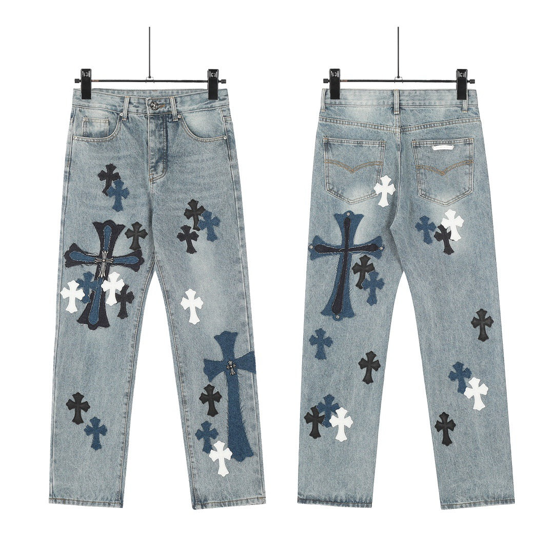 Chrome Hearts Classic Color Cross Leather Jeans