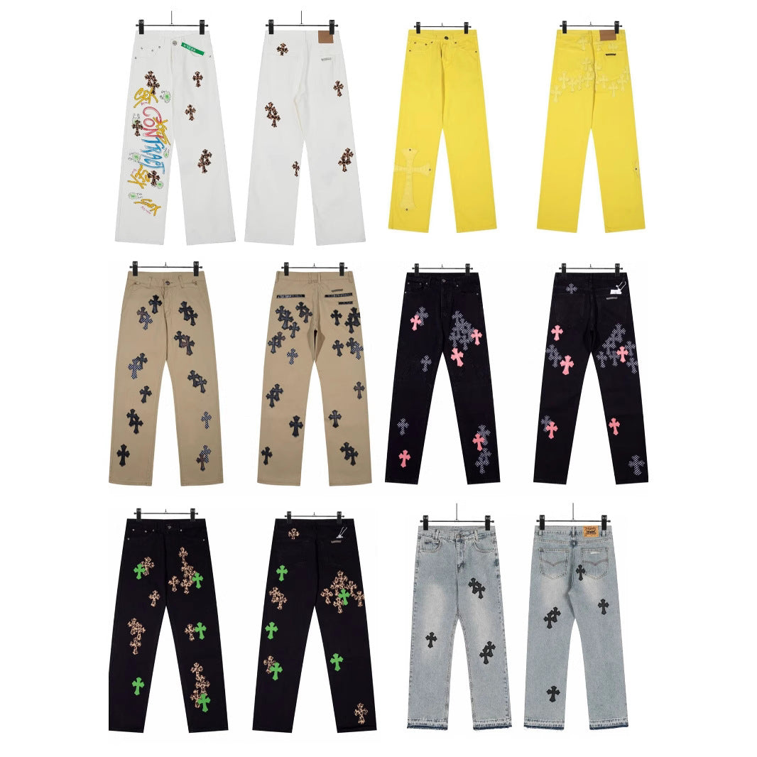 Chrome Hearts Classic Color Cross Leather Jeans