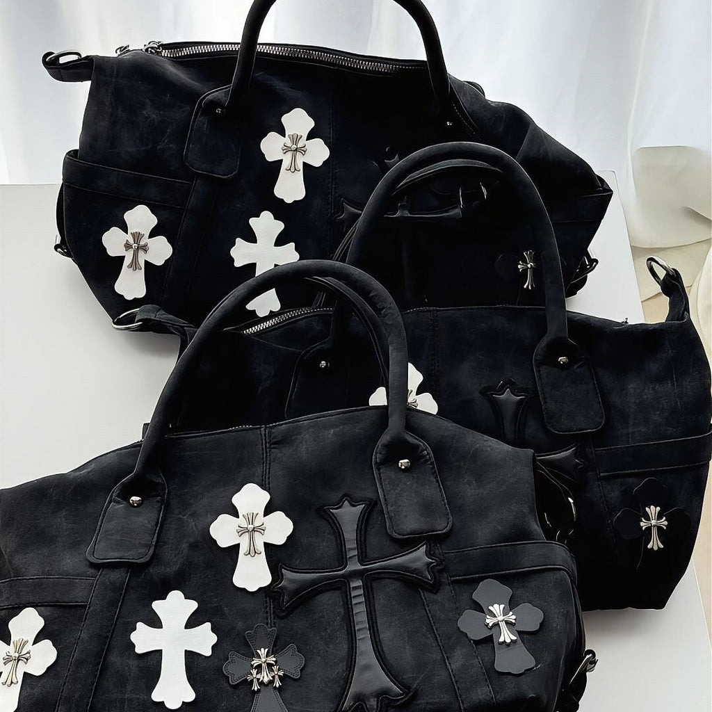Chrome Hearts Black and White Patchwork Travel Bag