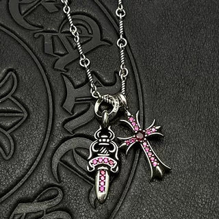 Chrome Hearts gold diamond sword cross double pendant