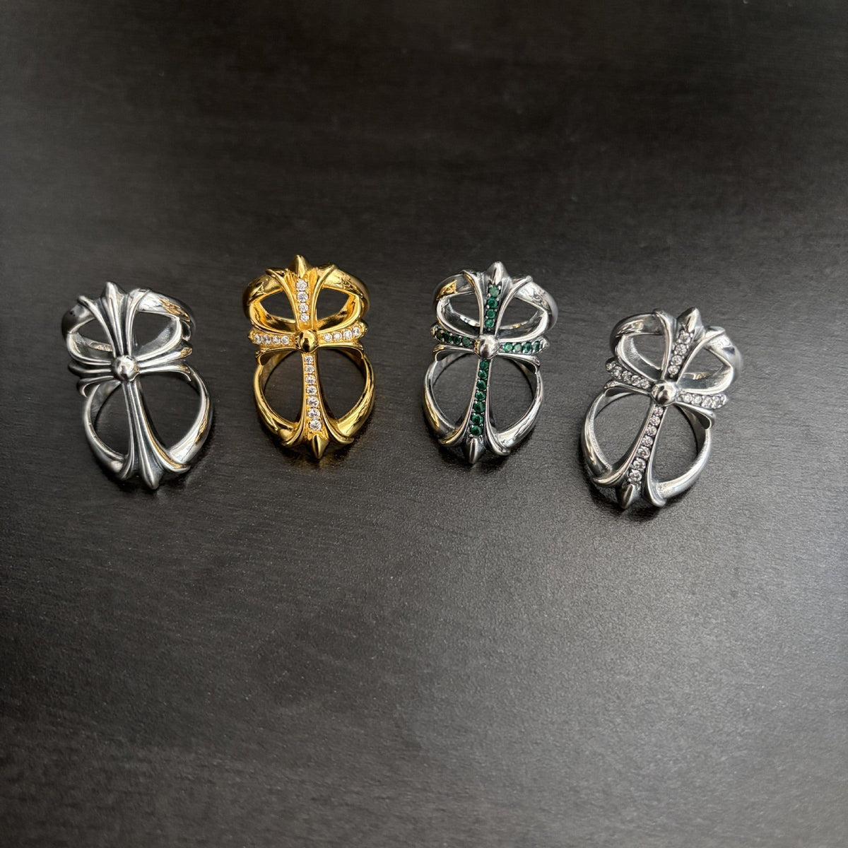 Chrome Hearts Openwork Cross Ring with Diamond Accents