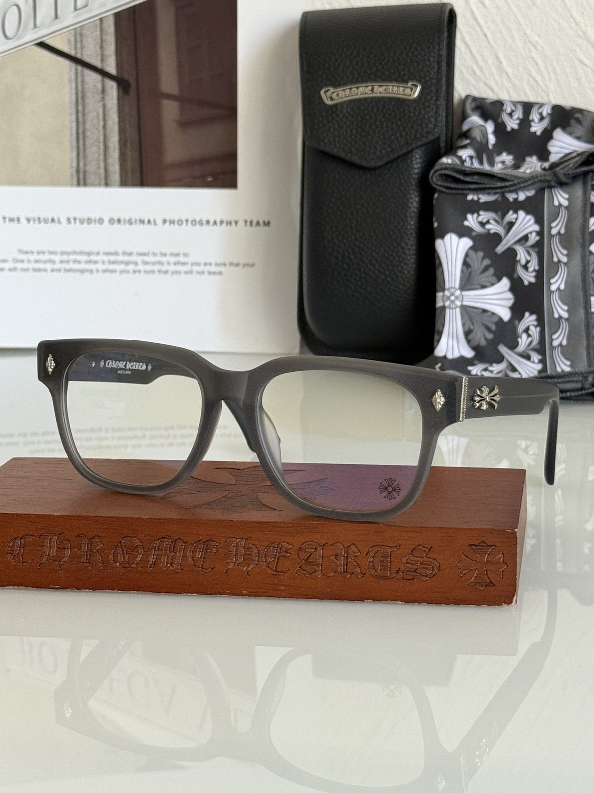 Chrome Hearts BOFFICER square frame glasses with cross pattern