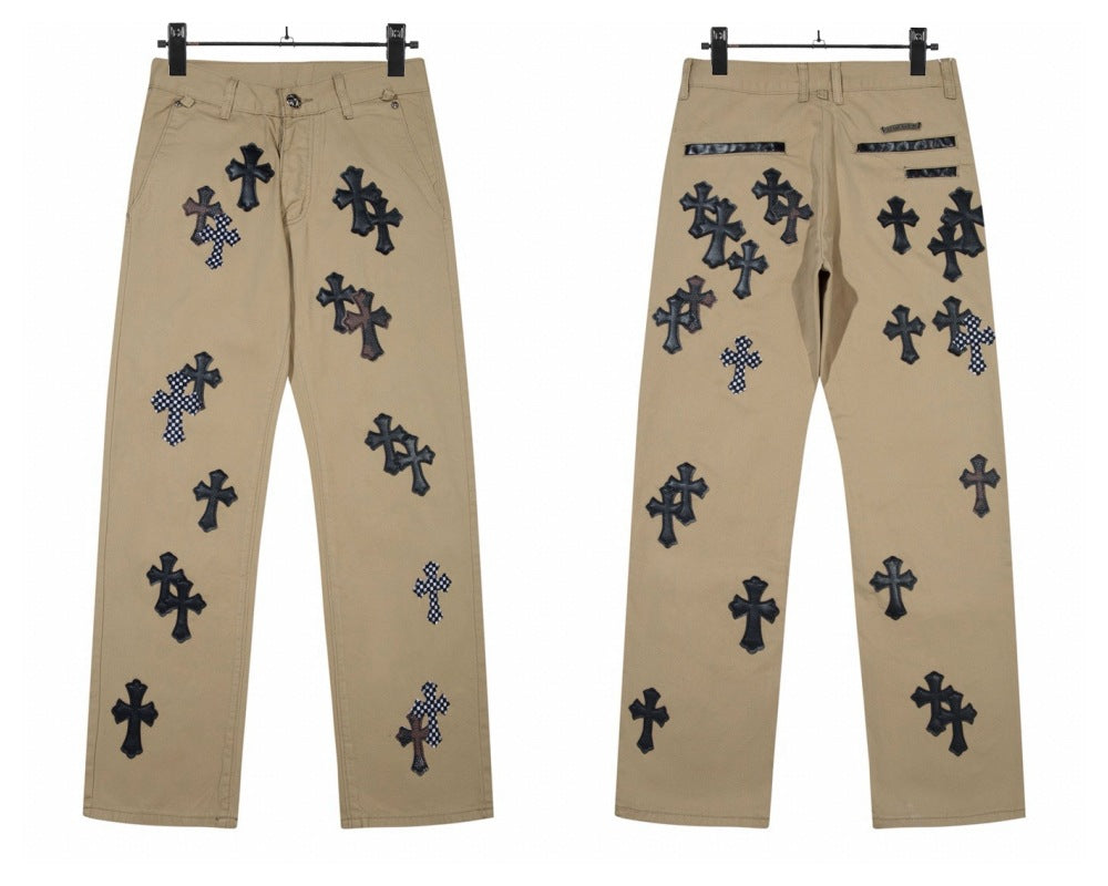 Chrome Hearts Classic Color Cross Leather Jeans