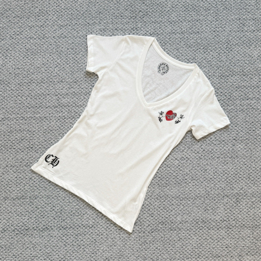chrome hearts second-hand heart V-neck T-shirt for women