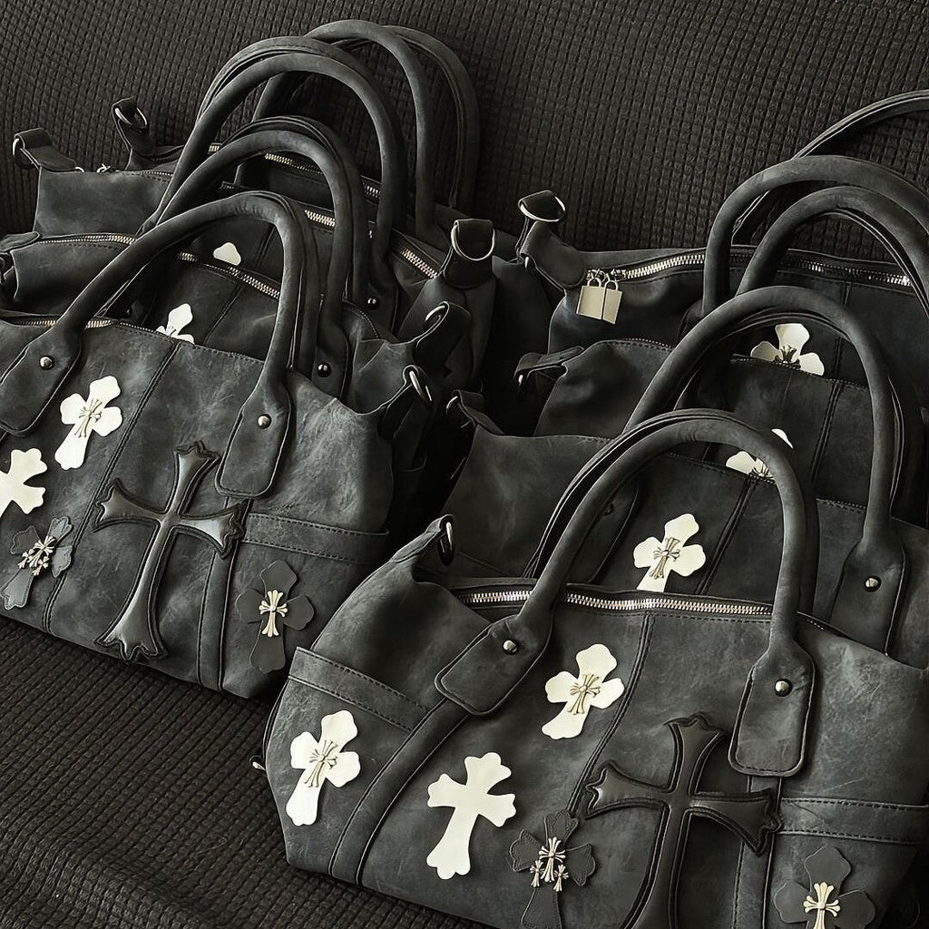 Chrome Hearts Black and White Patchwork Travel Bag