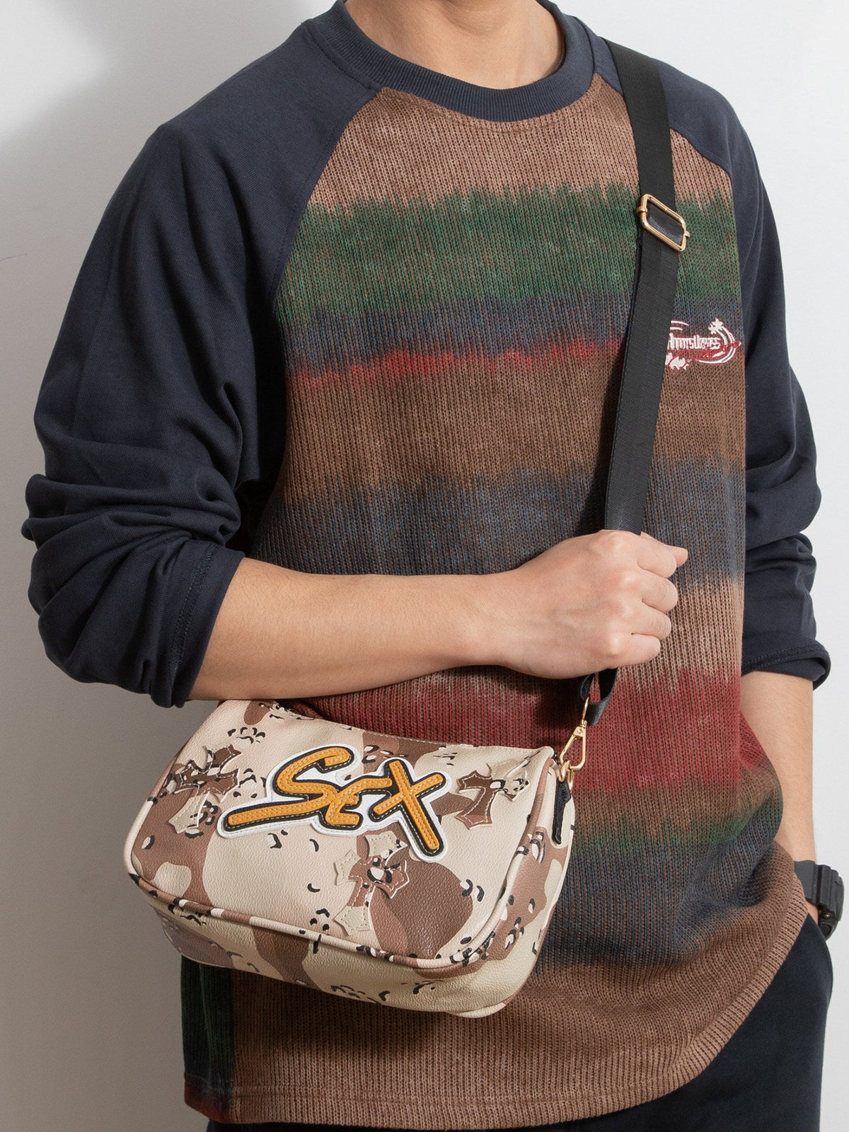 Chrome Hearts cross camouflage PU leather crossbody bag
