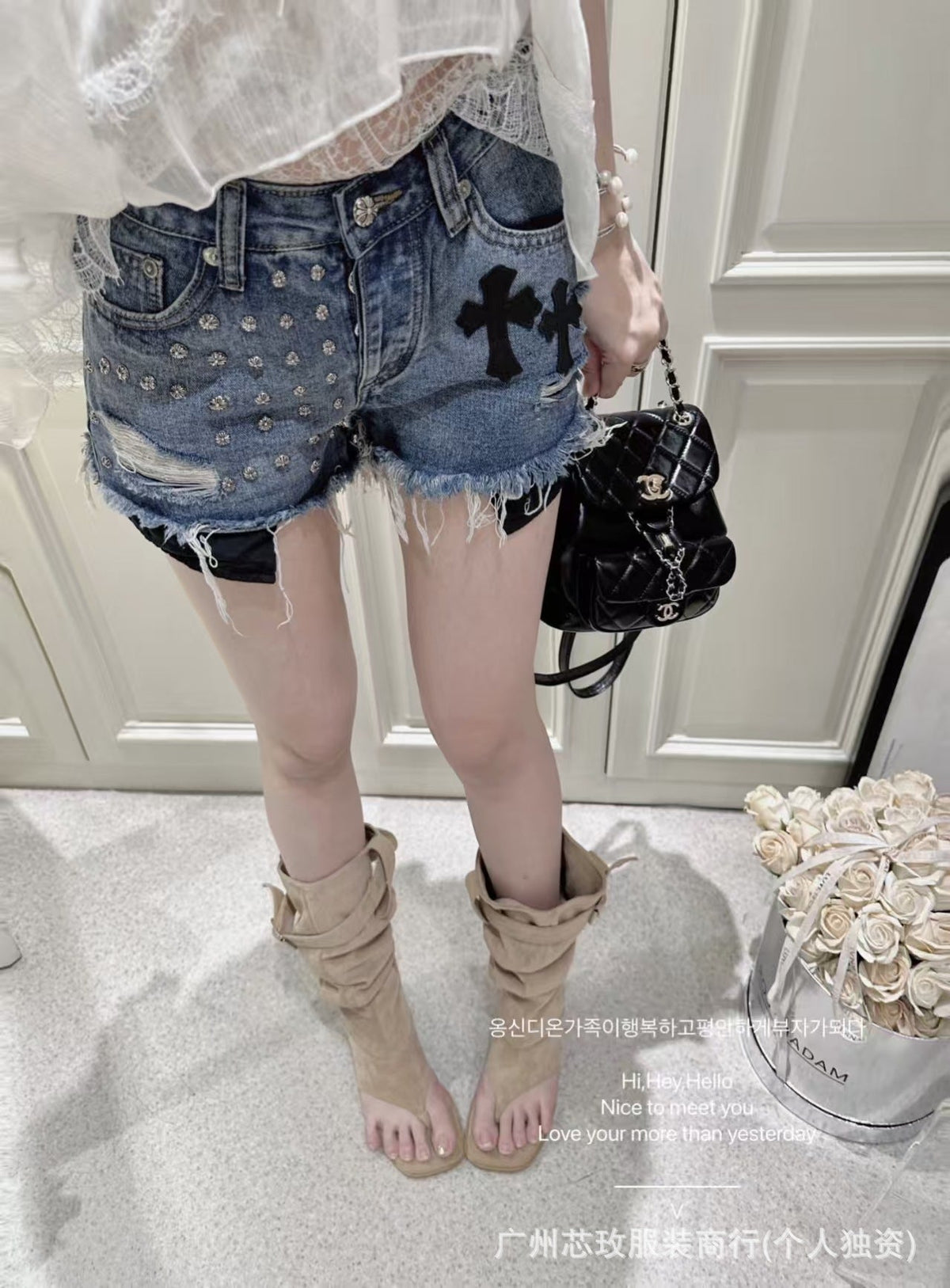 Chrome Hearts Cross Rivet Design Hip Hop Shorts