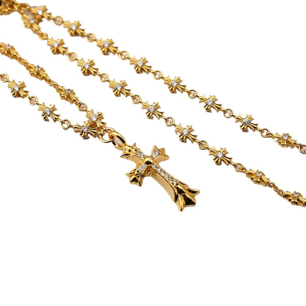 Chrome Hearts 24k gold-plated diamond cross necklace