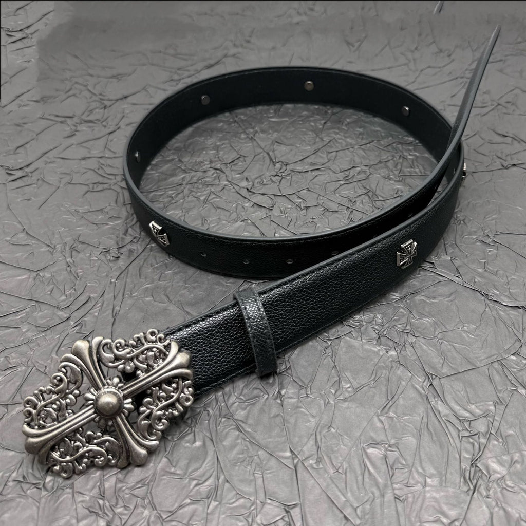 Chrome Hearts Belt with Cross Rivets and Tongue Buckle
