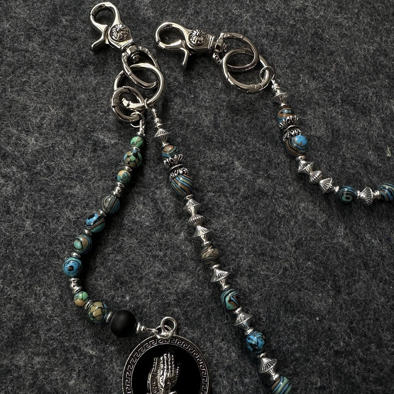 black silver stamp waist chain