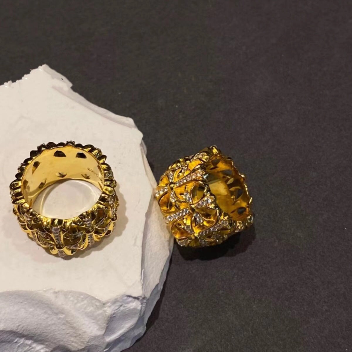 Chrome Hearts brick inlaid gold burial ring