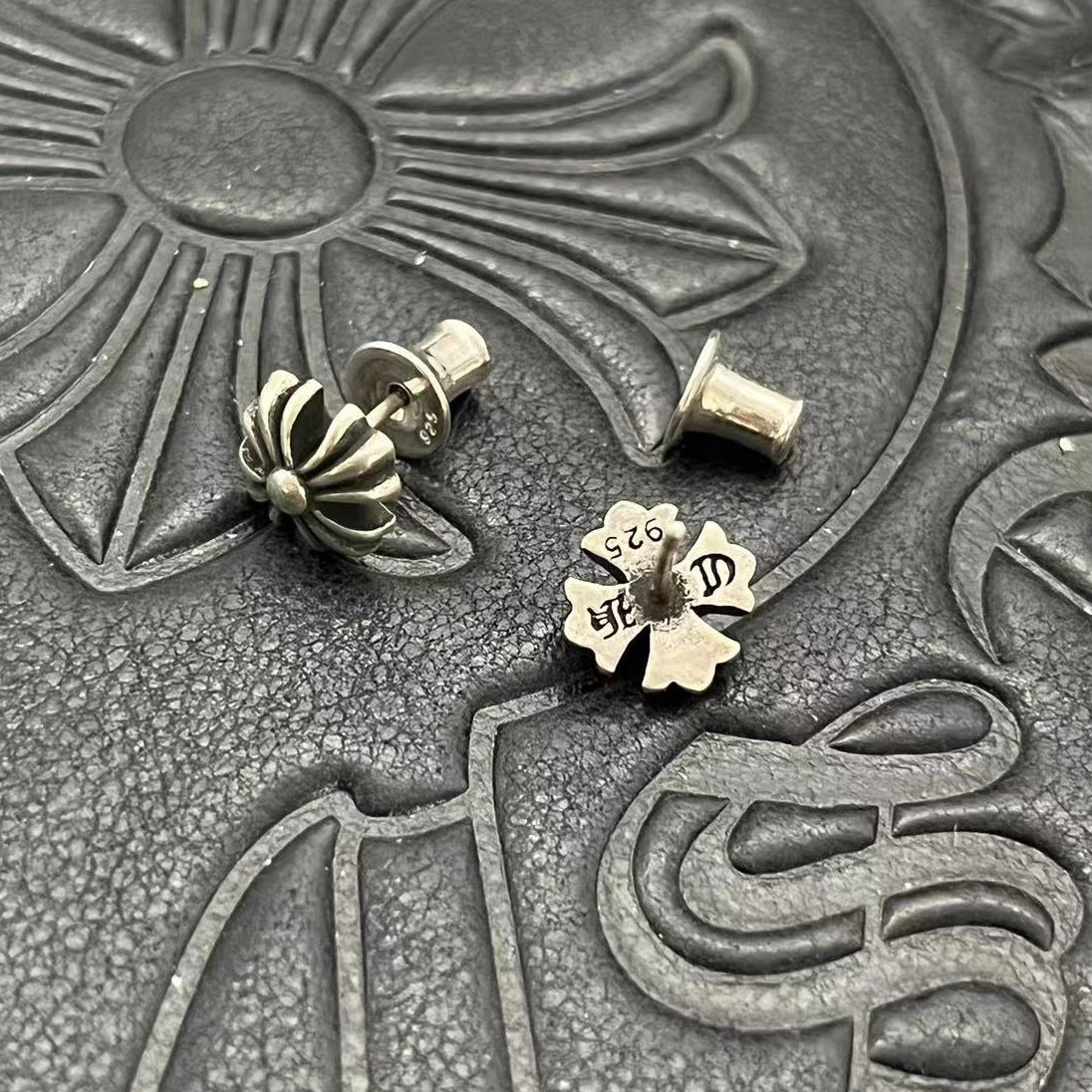 chrome hearts 925 silver flower earrings