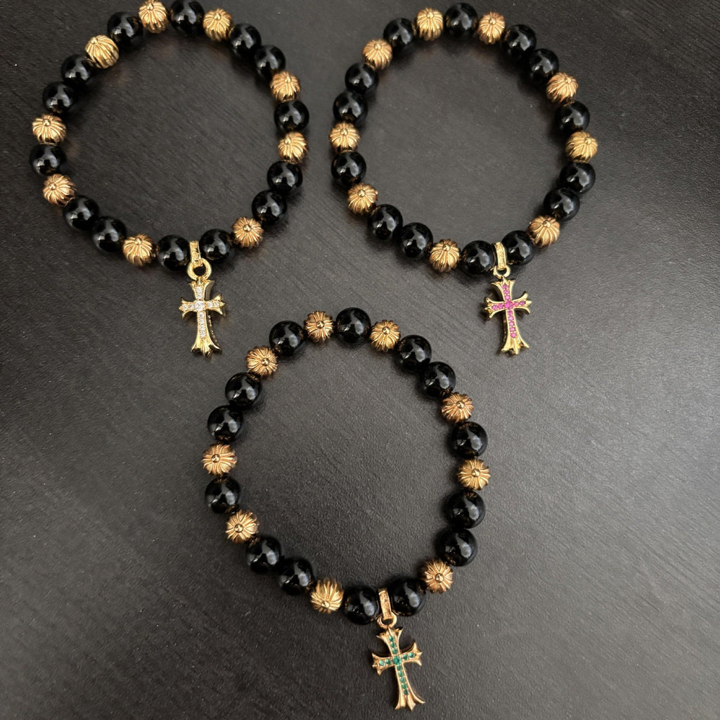Chrome Hearts Gold Diamond Cross Bracelet