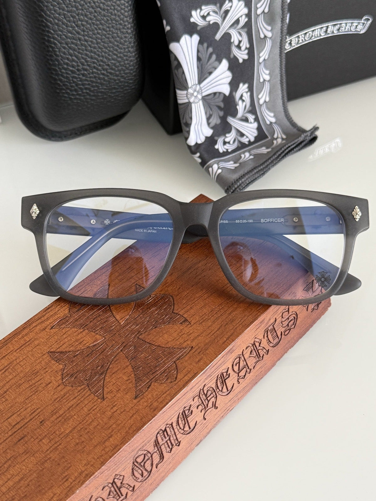 Chrome Hearts BOFFICER square frame glasses with cross pattern