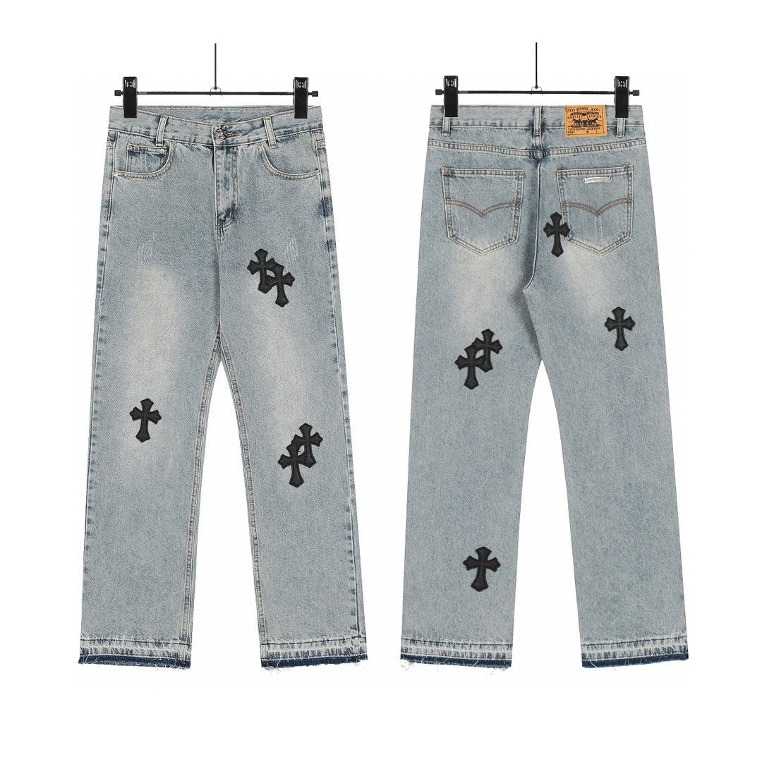 Chrome Hearts Cross Leather Jeans