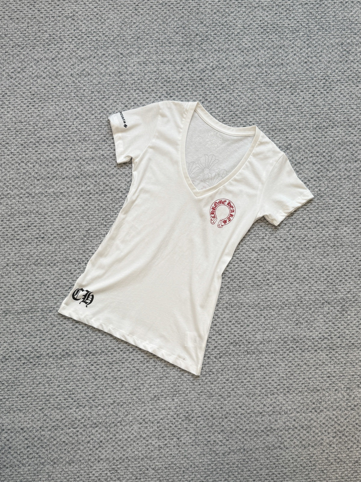 chrome hearts cross red horseshoe V-neck short-sleeved T-shirt