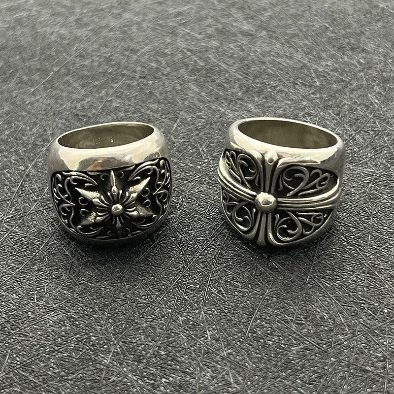 925 sterling silver chrome hearts vine hexagram rings