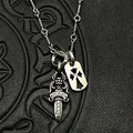 Chrome Hearts Diamond-Inlaid Sword and Dog Tag Double Pendant