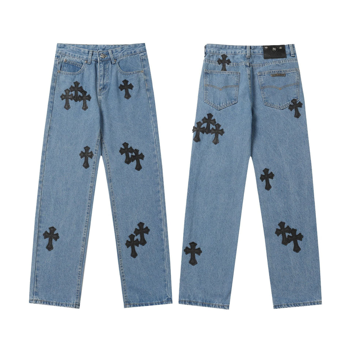 Chrome Hearts color cross leather jeans