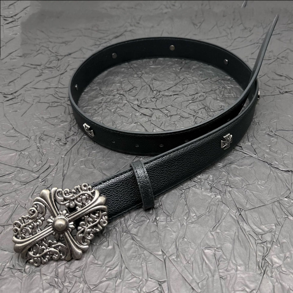 Chrome Hearts Belt with Cross Rivets and Tongue Buckle