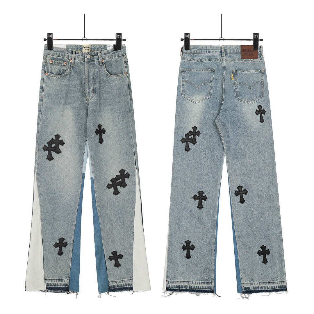 Chrome Hearts Classic Color Cross Leather Jeans