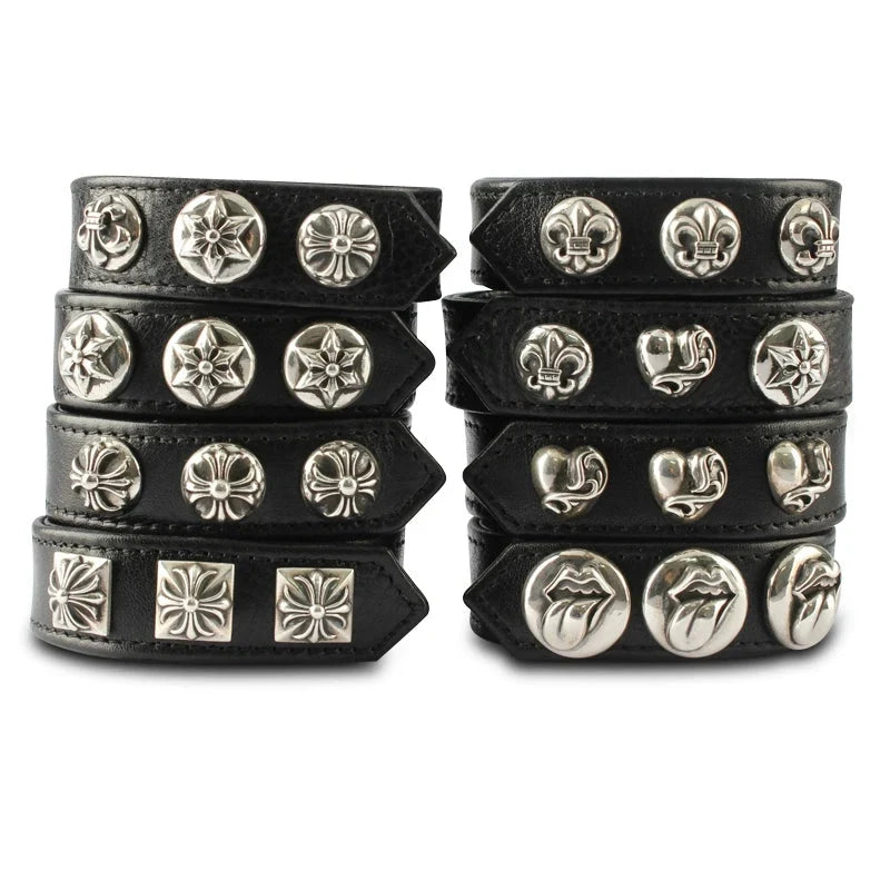 Chrome Hearts S925 sterling silver leather bracelet
