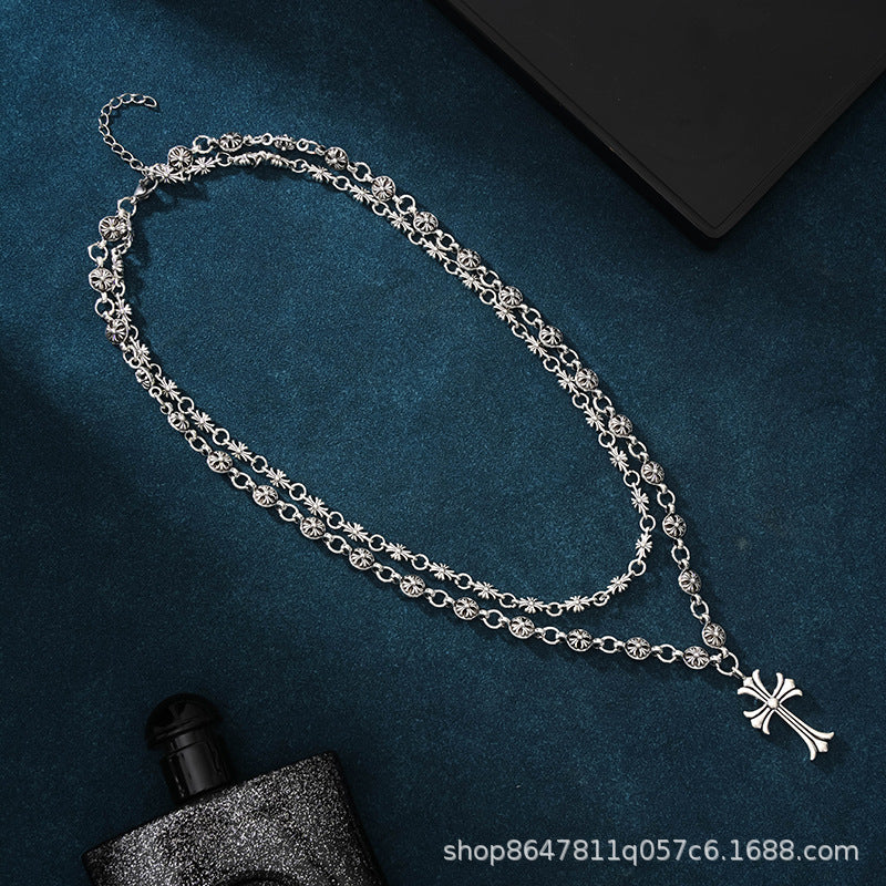 Chrome Hearts hip-hop cross double-layer necklace