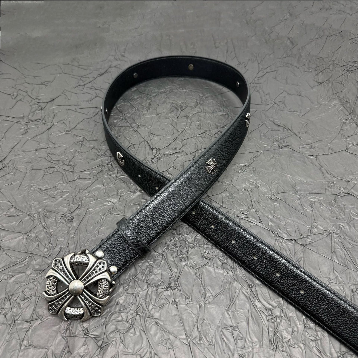 Chrome Hearts Belt with Cross Rivets and Tongue Buckle