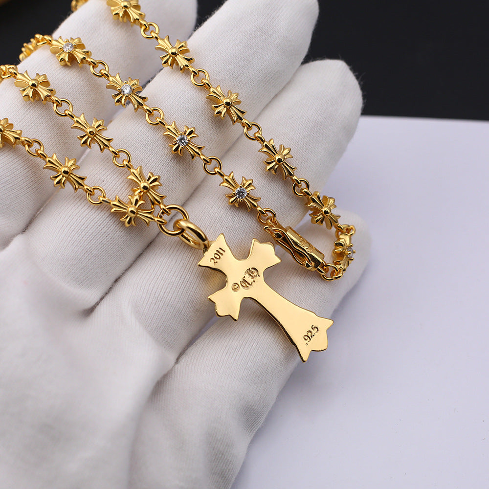 Chrome Hearts 24k gold-plated diamond cross necklace