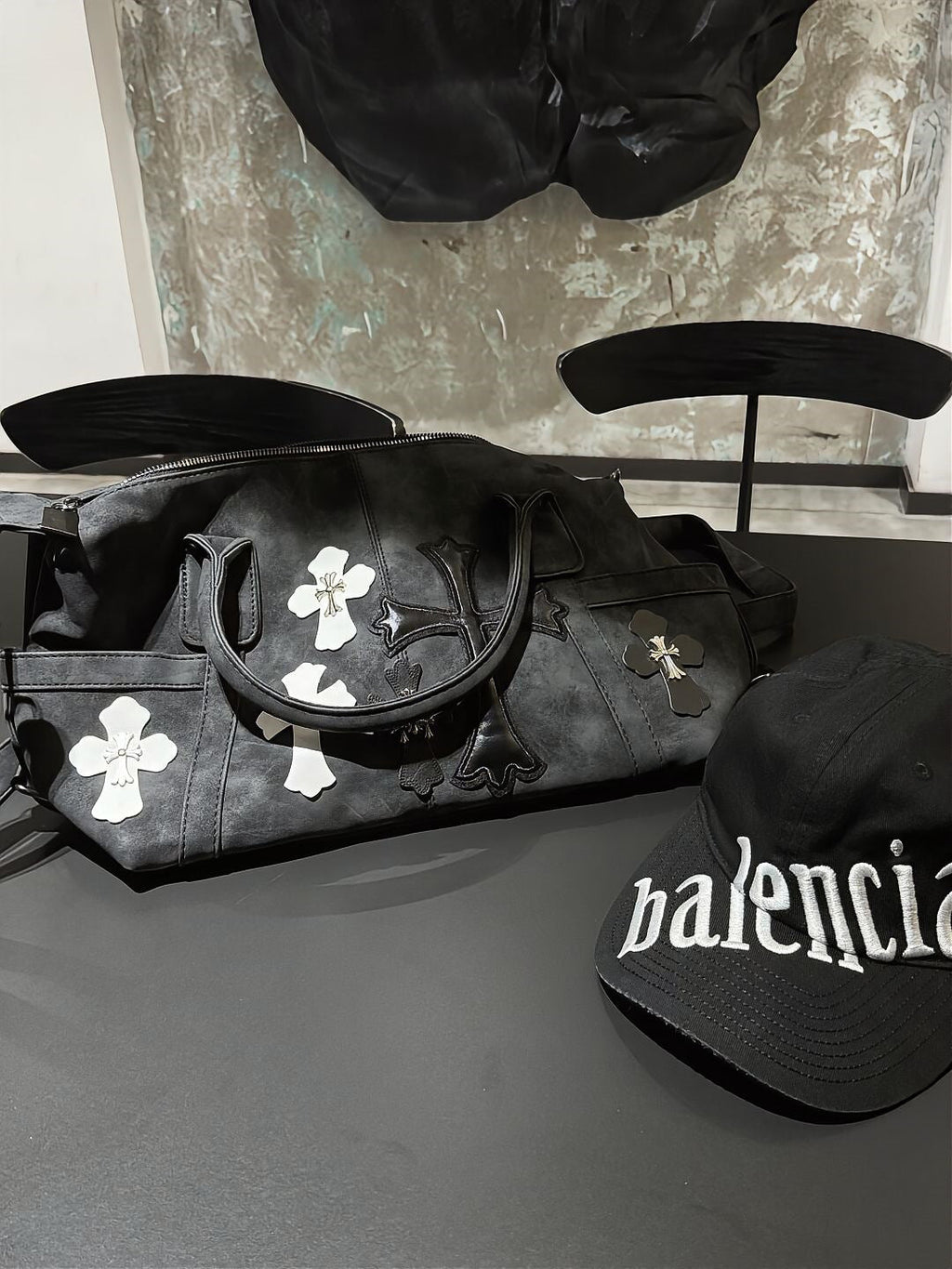 Chrome Hearts Black and White Patchwork Travel Bag