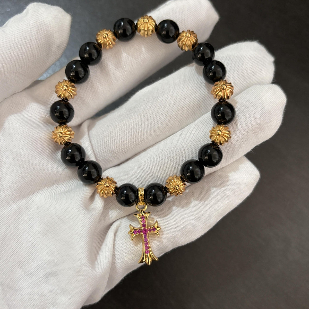 Chrome Hearts Gold Diamond Cross Bracelet