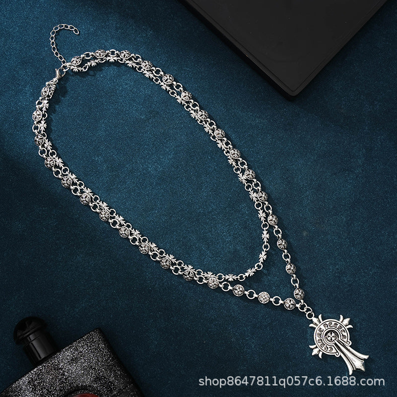 Chrome Hearts hip-hop cross double-layer necklace