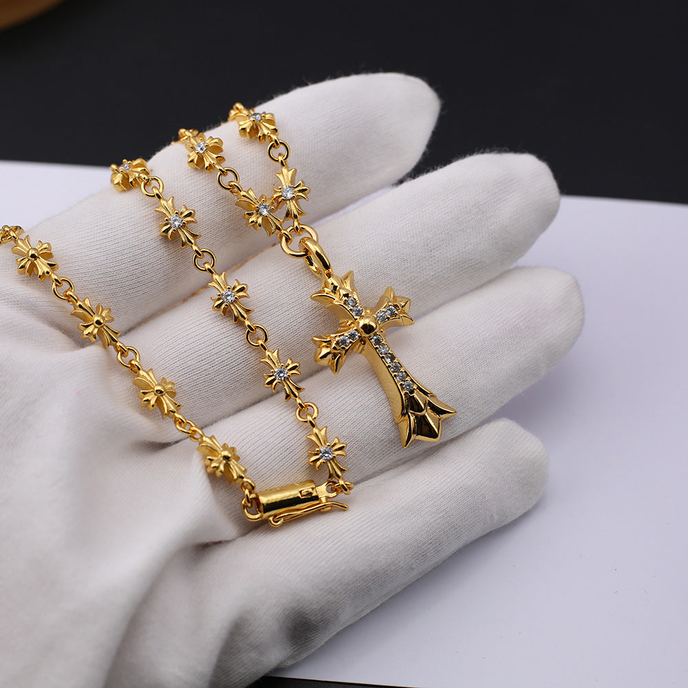 Chrome Hearts 24k gold-plated diamond cross necklace