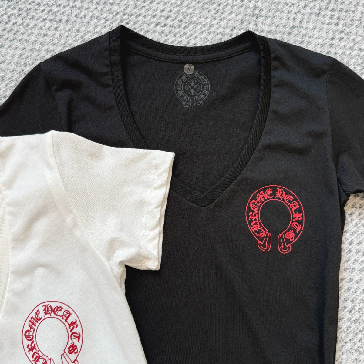chrome hearts cross red horseshoe V-neck short-sleeved T-shirt