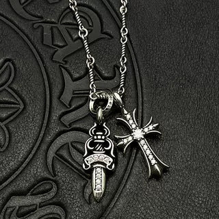 Chrome Hearts gold diamond sword cross double pendant
