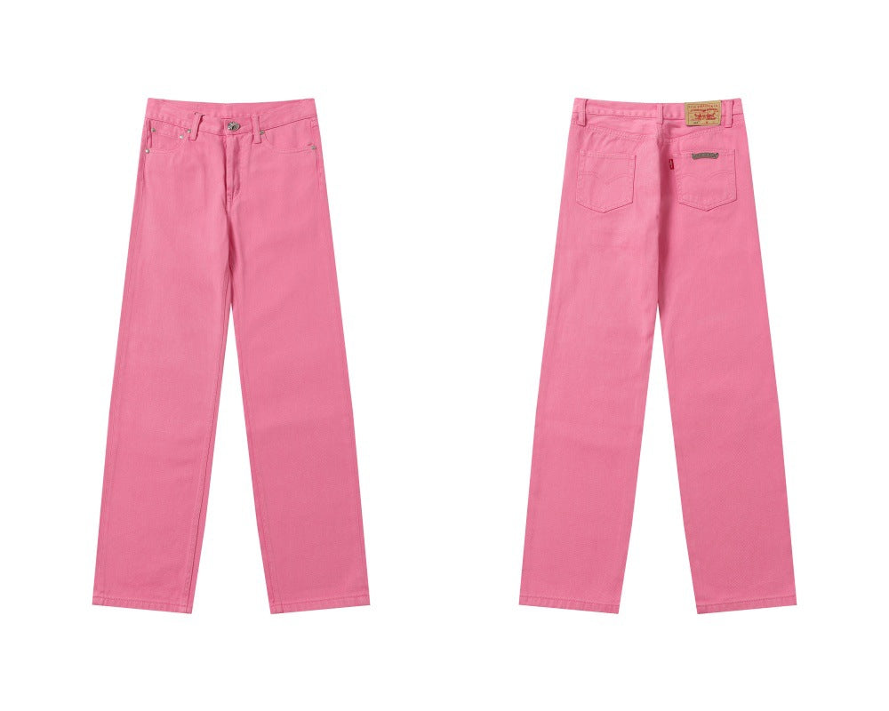 Chrome Hearts color cross leather jeans