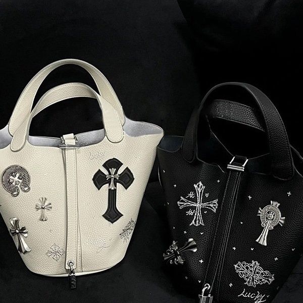 Chrome Hearts printed retro spicy girl style hand-held bucket bag